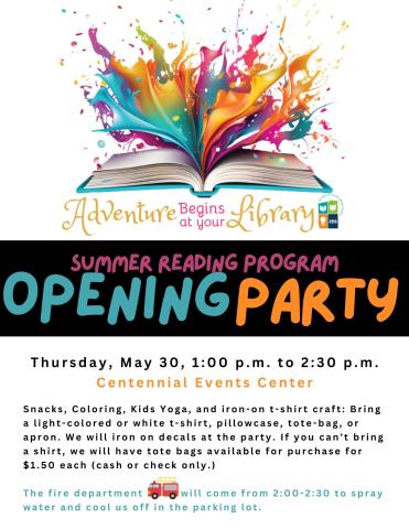 Summer Reading Opener May 30 at 1 PM